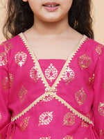Thumbnail for Girls Pink Foil Printed Ready To Wear Lehenga & Blouse With Dupatta for Kids - Bhama - Distacart