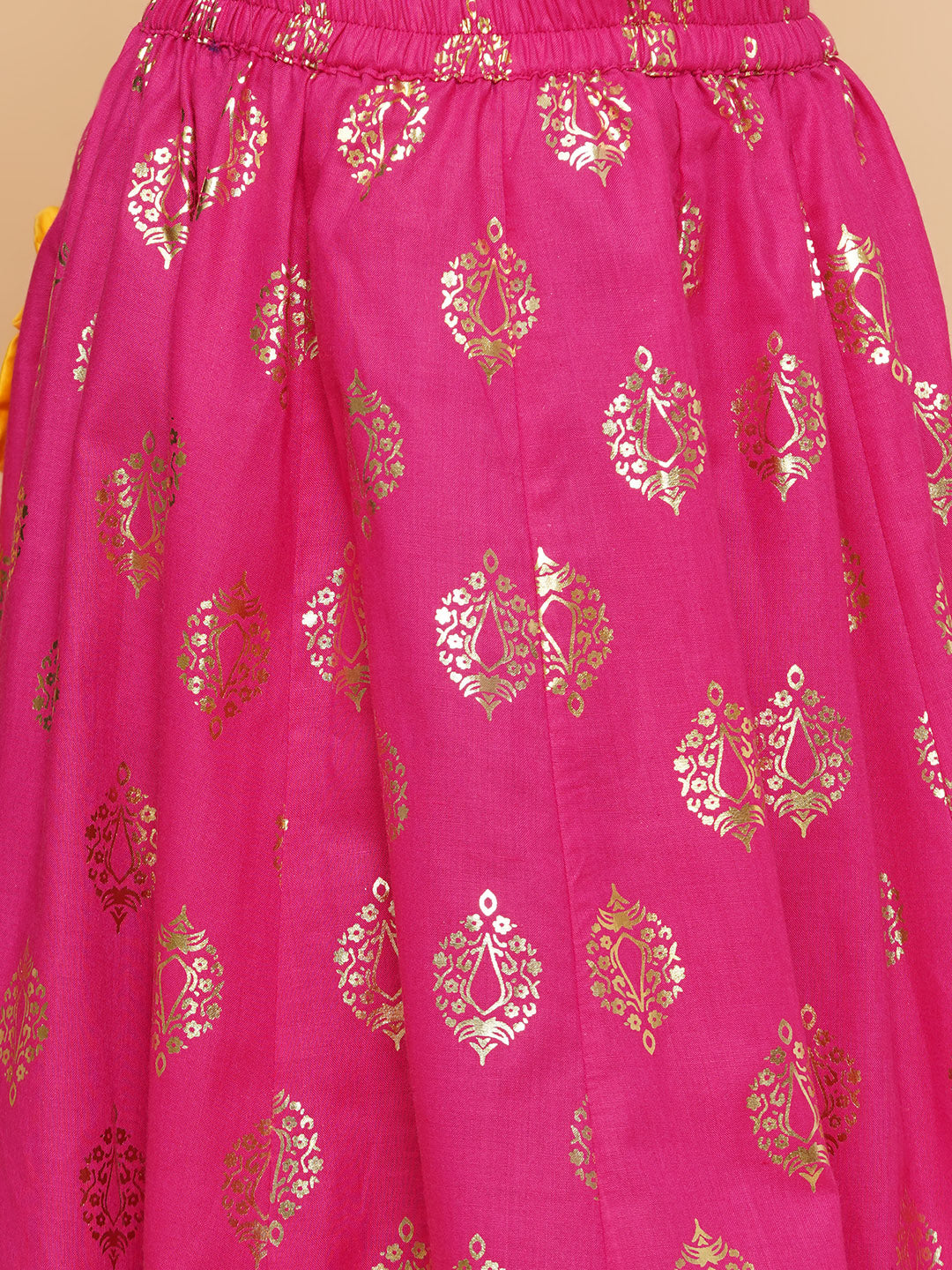 Girls Pink Foil Printed Ready To Wear Lehenga & Blouse With Dupatta for Kids - Bhama - Distacart