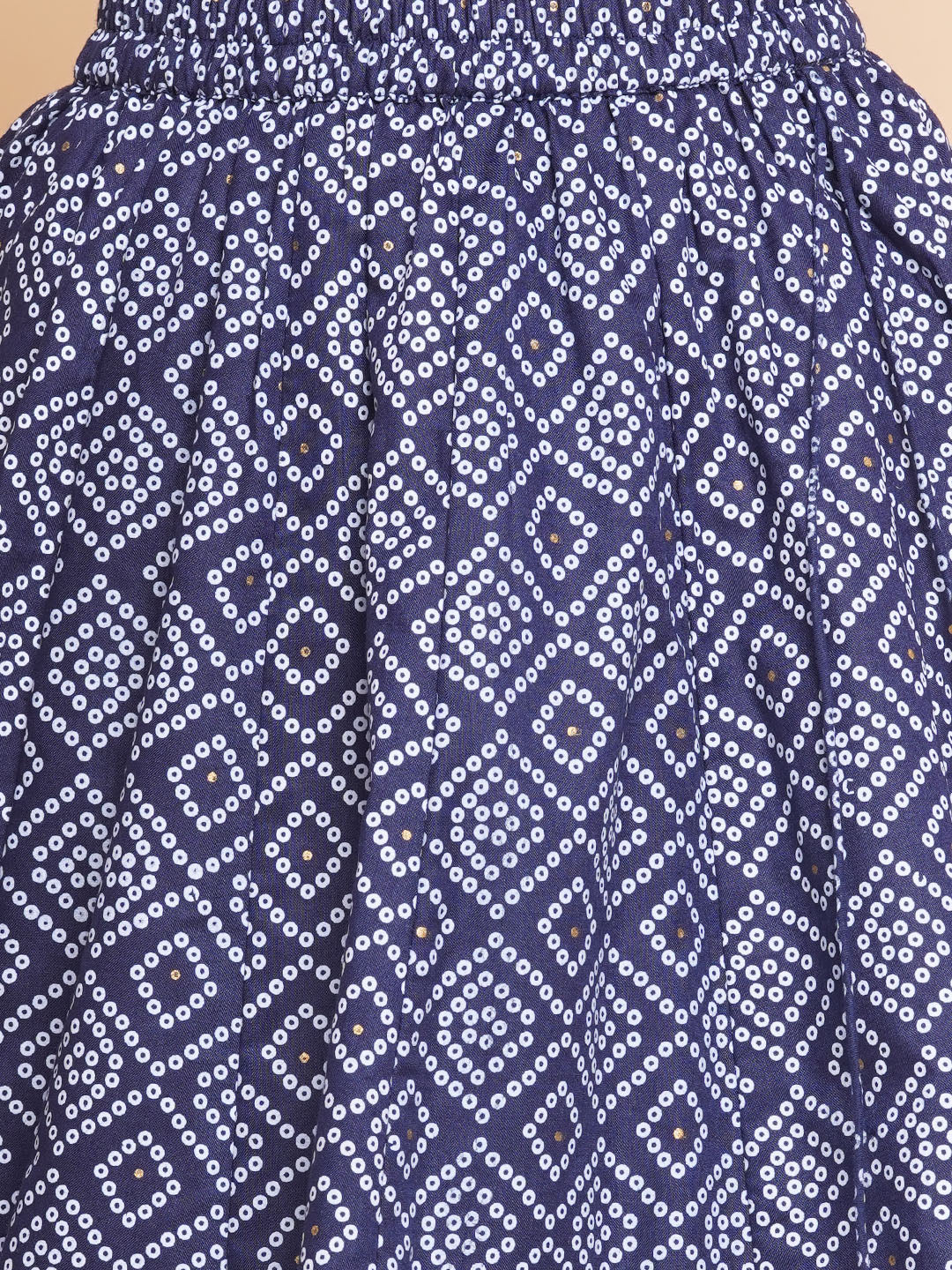 Girls Navy Bandhej Printed Lace Work Ready To Wear Choli With Lehenga for Kids - Bhama - Distacart