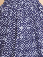 Thumbnail for Girls Navy Bandhej Printed Lace Work Ready To Wear Choli With Lehenga for Kids - Bhama - Distacart