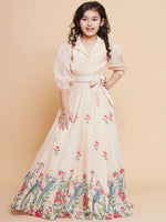 Thumbnail for Girls Beige Peacock Printed Ready to wear Lehenga with Choli for Kids - Bhama - Distacart