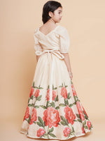 Thumbnail for Girls Beige Rose Flower Ready To Wear Lehenga With Choli for Kids - Bhama - Distacart