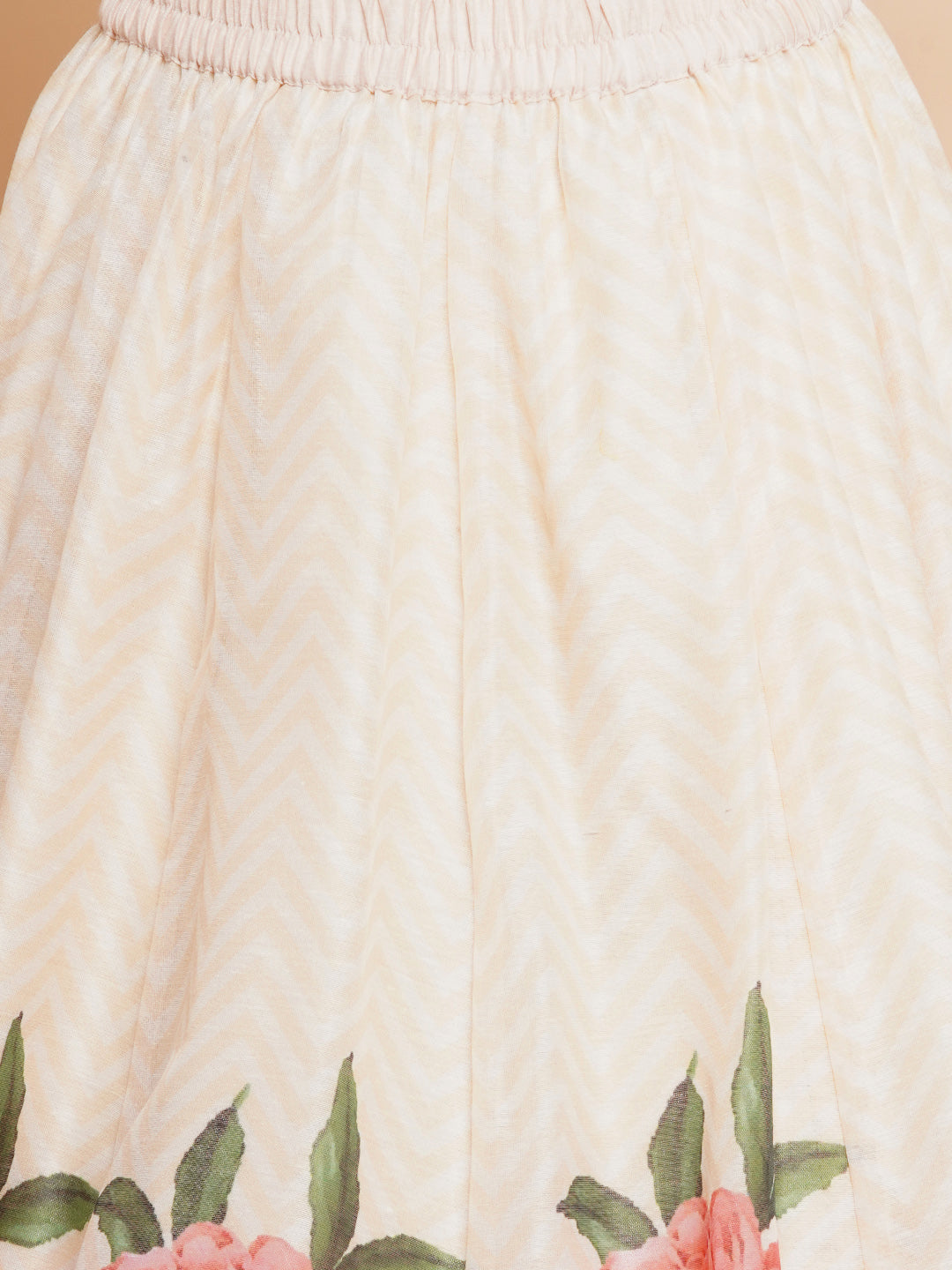 Girls Beige Rose Flower Ready To Wear Lehenga With Choli for Kids - Bhama - Distacart
