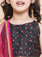 Thumbnail for Girls Black & Gold-Toned Embroidered Ready To Wear Lehenga & Blouse With Dupatta for Kids - Bhama - Distacart
