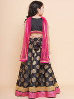 Thumbnail for Girls Black & Gold-Toned Embroidered Ready To Wear Lehenga & Blouse With Dupatta for Kids - Bhama - Distacart