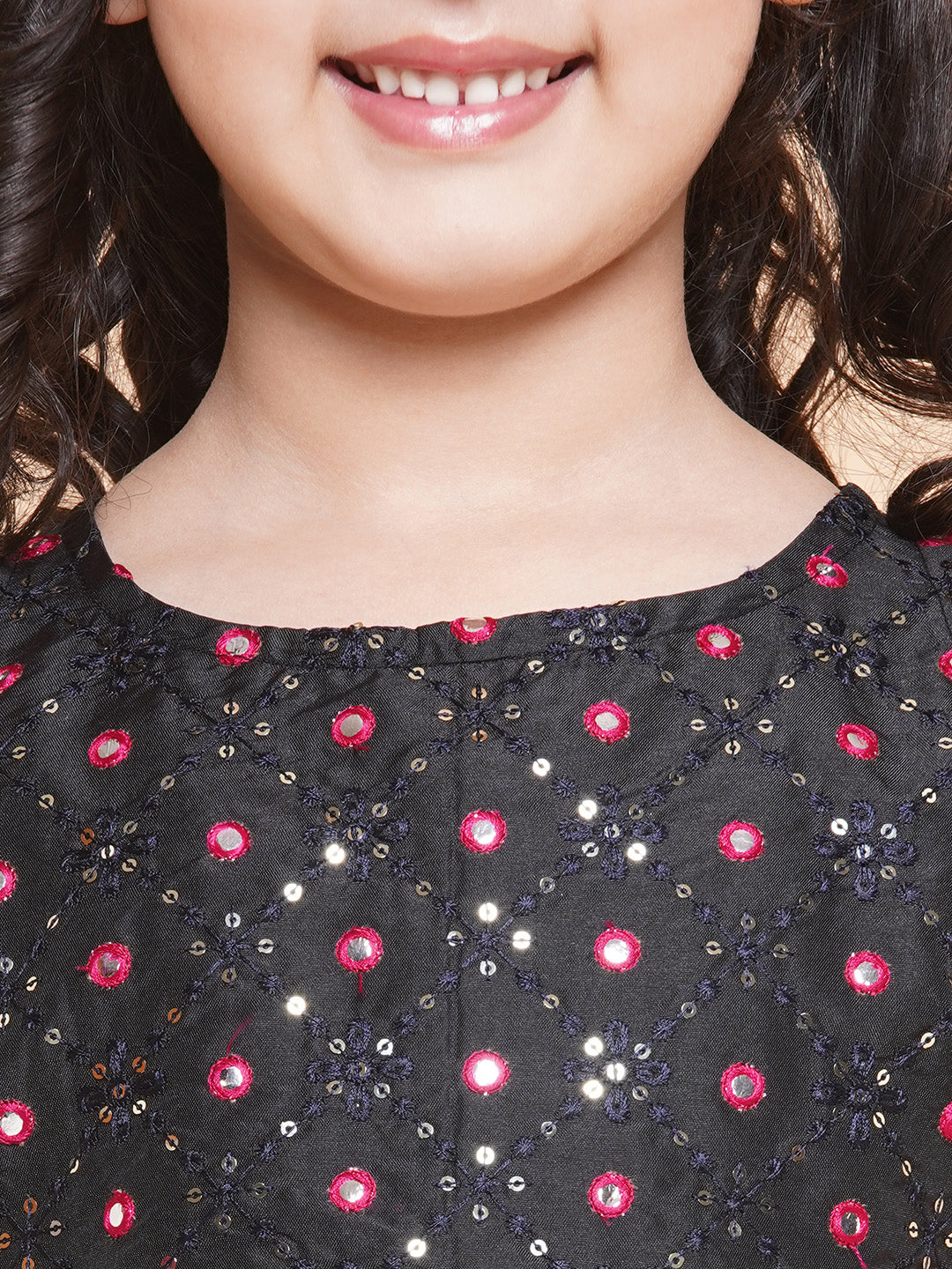 Girls Black & Gold-Toned Embroidered Ready To Wear Lehenga & Blouse With Dupatta for Kids - Bhama - Distacart