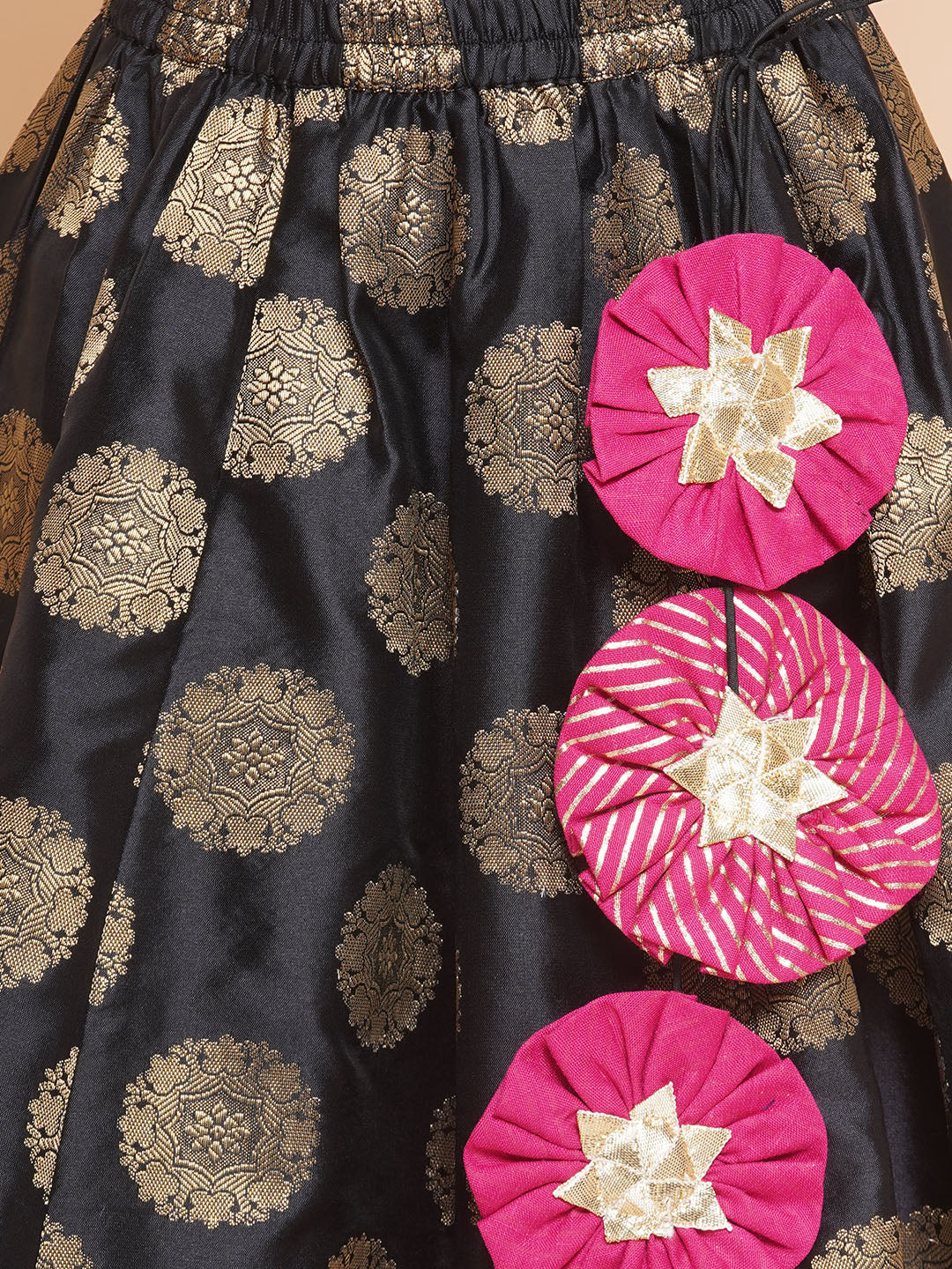 Girls Black & Gold-Toned Embroidered Ready To Wear Lehenga & Blouse With Dupatta for Kids - Bhama - Distacart