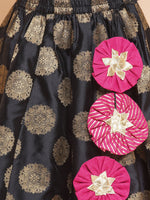 Thumbnail for Girls Black & Gold-Toned Embroidered Ready To Wear Lehenga & Blouse With Dupatta for Kids - Bhama - Distacart