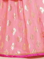 Thumbnail for Girls Peach Foil Printed Lace Work Lehenga,Choli With Dupatta. for Kids - Bhama - Distacart
