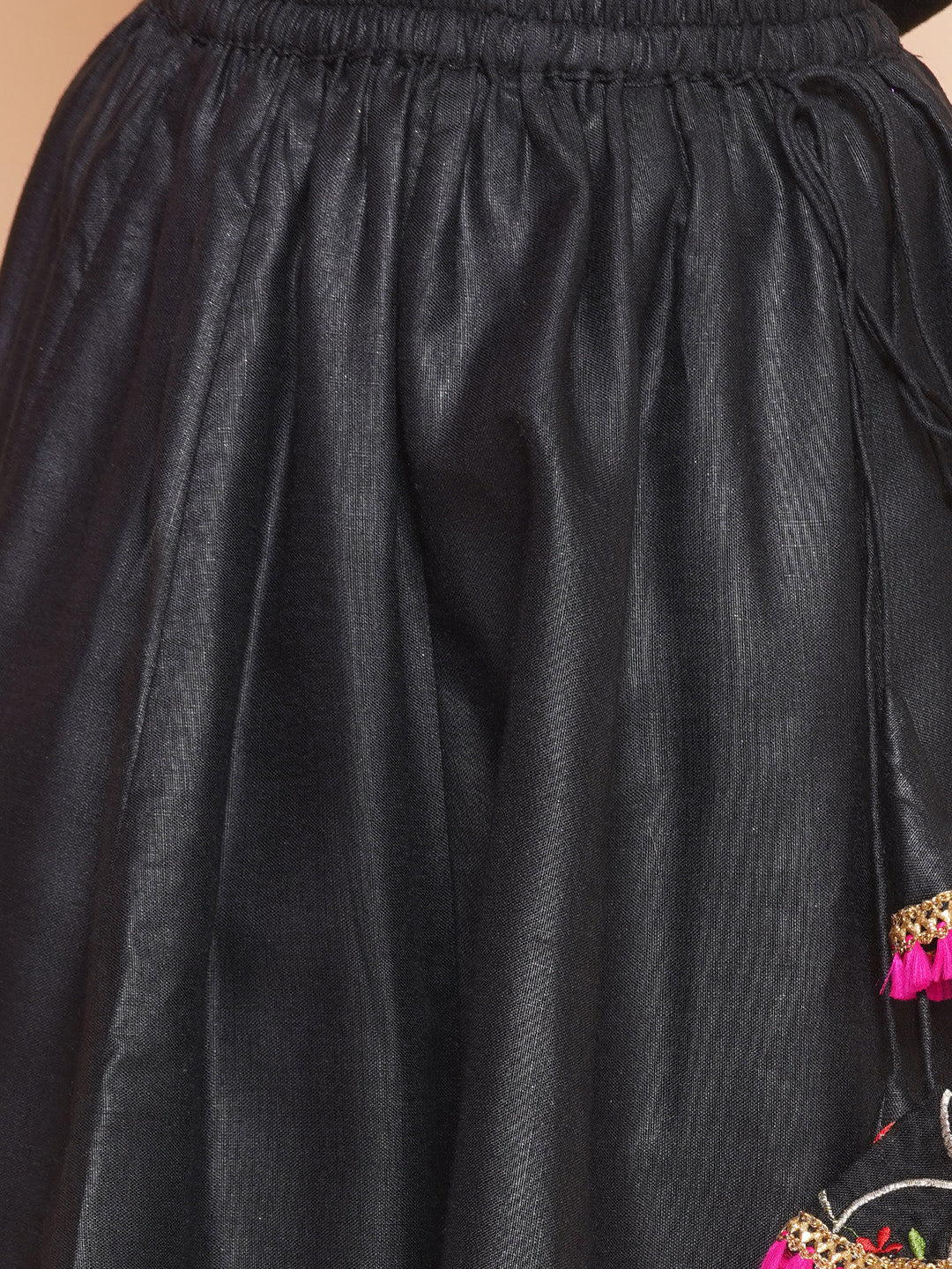 Girls Black Embroidered Choli, With Printed Lehenga Has A Dupatta for Kids - Bhama - Distacart