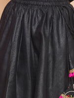 Thumbnail for Girls Black Embroidered Choli, With Printed Lehenga Has A Dupatta for Kids - Bhama - Distacart
