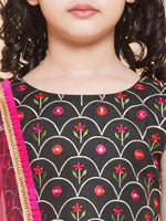 Thumbnail for Girls Black Embroidered Choli, With Printed Lehenga Has A Dupatta for Kids - Bhama - Distacart