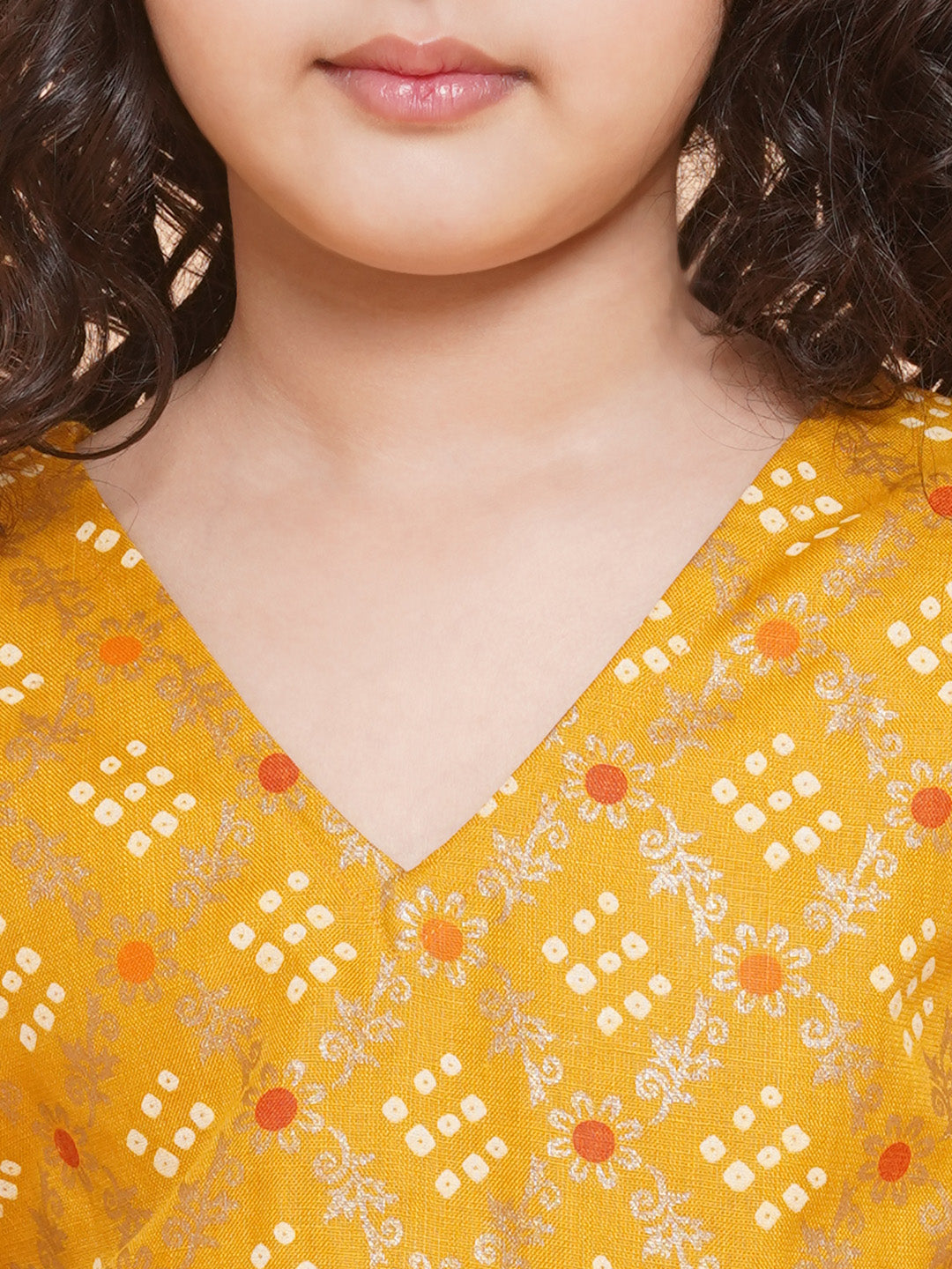 Girls Yellow Mustard Bandhej Printed Lace Work Lehanga,Choli With Dupatta. for Kids - Bhama - Distacart