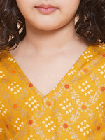 Thumbnail for Girls Yellow Mustard Bandhej Printed Lace Work Lehanga,Choli With Dupatta. for Kids - Bhama - Distacart