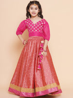 Thumbnail for Girls Embroidered Mirror Work Choli Ready To Wear Lehenga for Kids - Bhama - Distacart