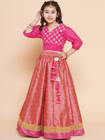 Thumbnail for Girls Embroidered Mirror Work Choli Ready To Wear Lehenga for Kids - Bhama - Distacart