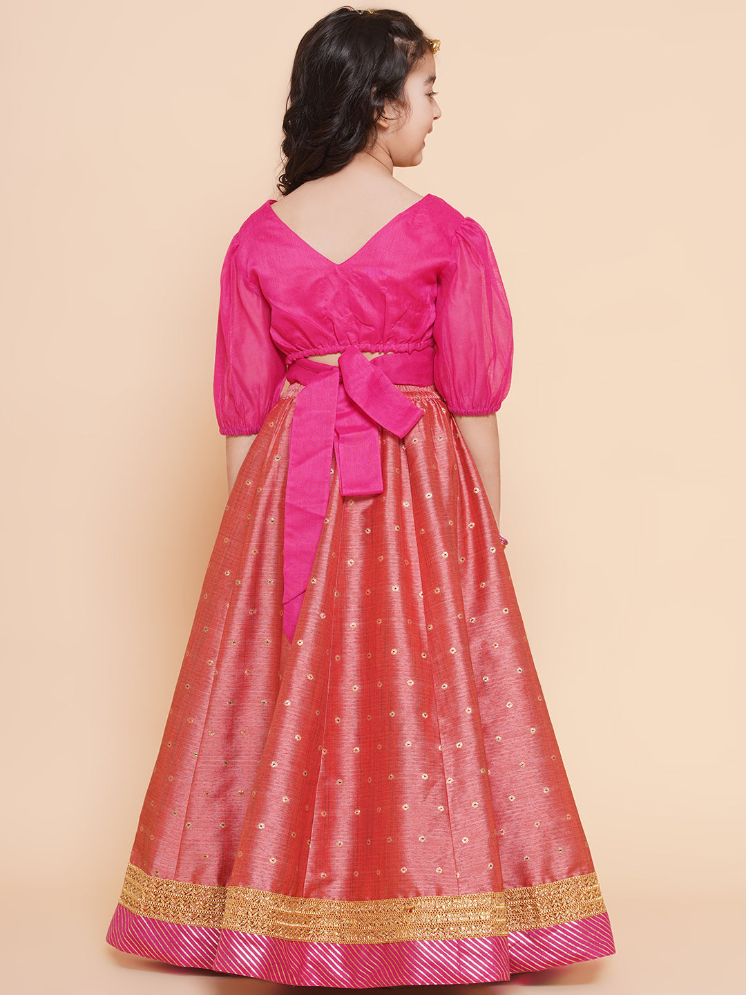 Girls Embroidered Mirror Work Choli Ready To Wear Lehenga for Kids - Bhama - Distacart