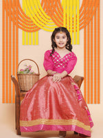 Thumbnail for Girls Embroidered Mirror Work Choli Ready To Wear Lehenga for Kids - Bhama - Distacart