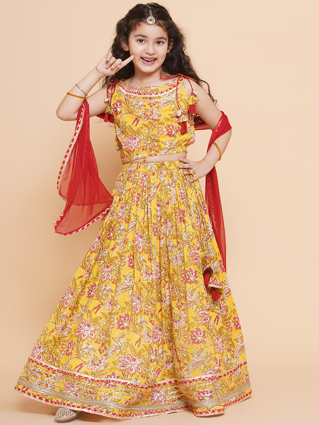 Girls Printed Ready to Wear Lehenga & Blouse With Dupatta for Kids - Bhama - Distacart