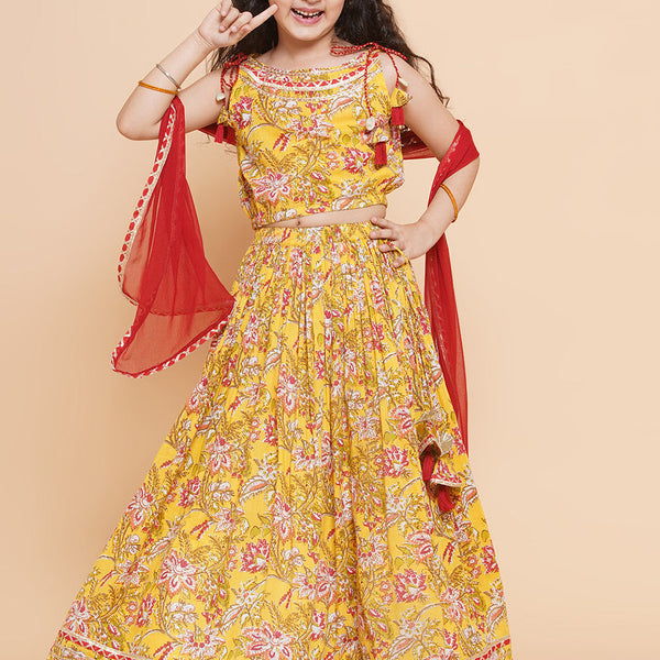 Girls Printed Ready to Wear Lehenga & Blouse With Dupatta for Kids - Bhama - Distacart