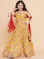Thumbnail for Girls Printed Ready to Wear Lehenga & Blouse With Dupatta for Kids - Bhama - Distacart