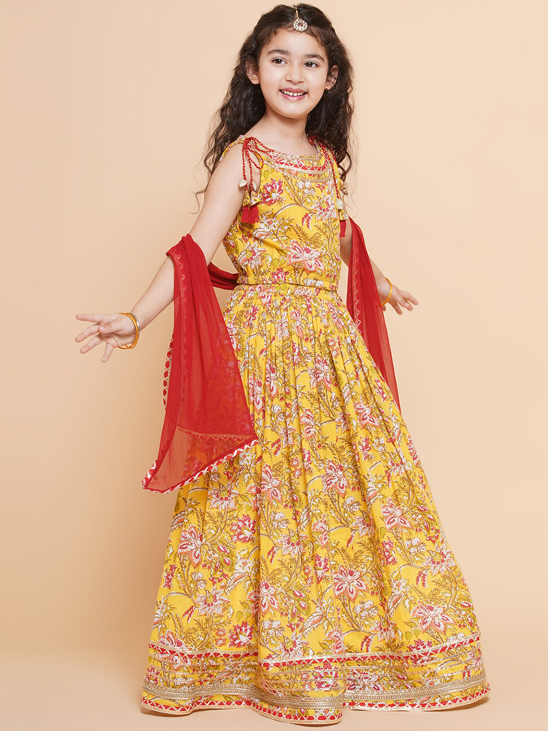 Girls Printed Ready to Wear Lehenga & Blouse With Dupatta for Kids - Bhama - Distacart