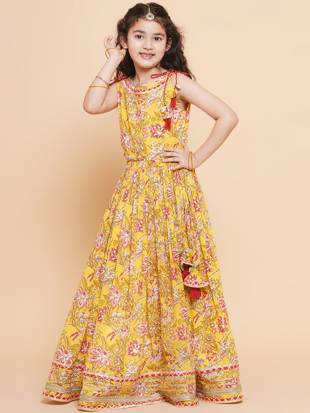 Girls Printed Ready to Wear Lehenga & Blouse With Dupatta for Kids - Bhama - Distacart