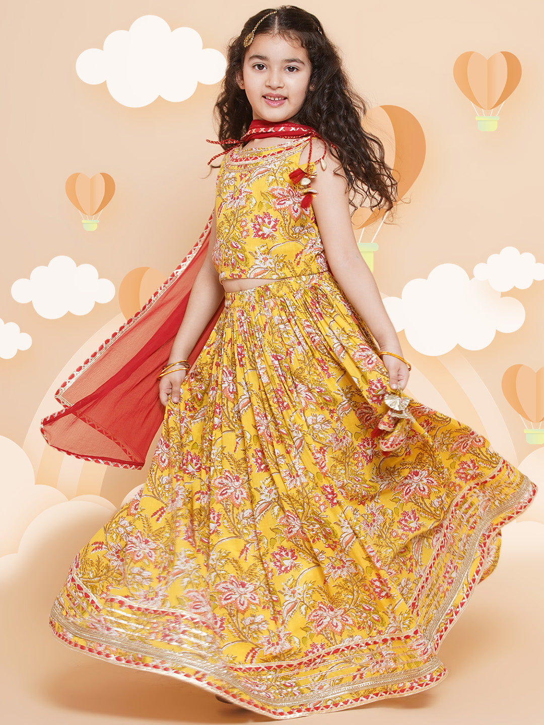 Girls Printed Ready to Wear Lehenga & Blouse With Dupatta for Kids - Bhama - Distacart