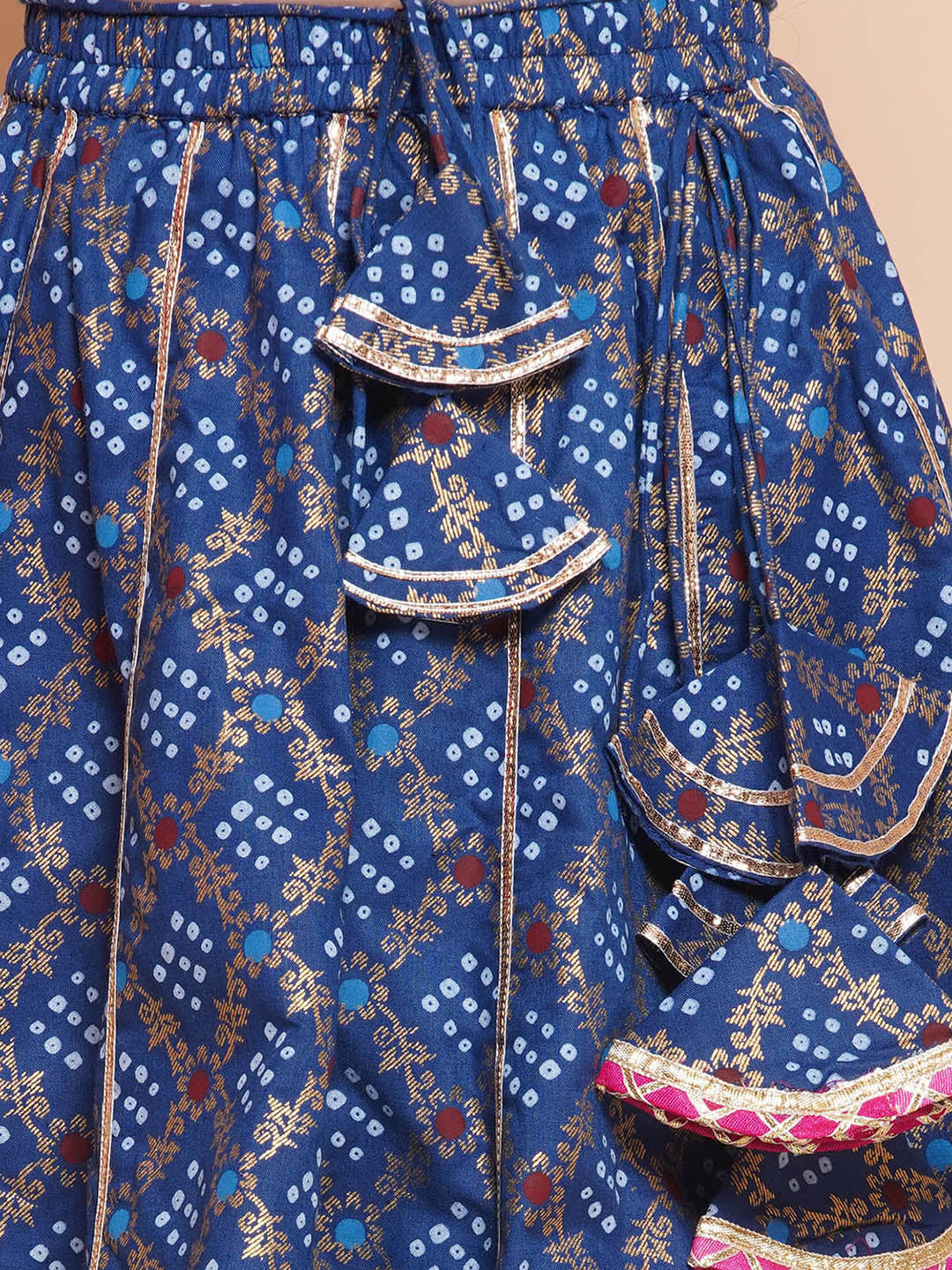 Girls Blue & Pink Printed Ready To Wear Lehenga & Blouse With Dupatta for Kids - Bhama - Distacart