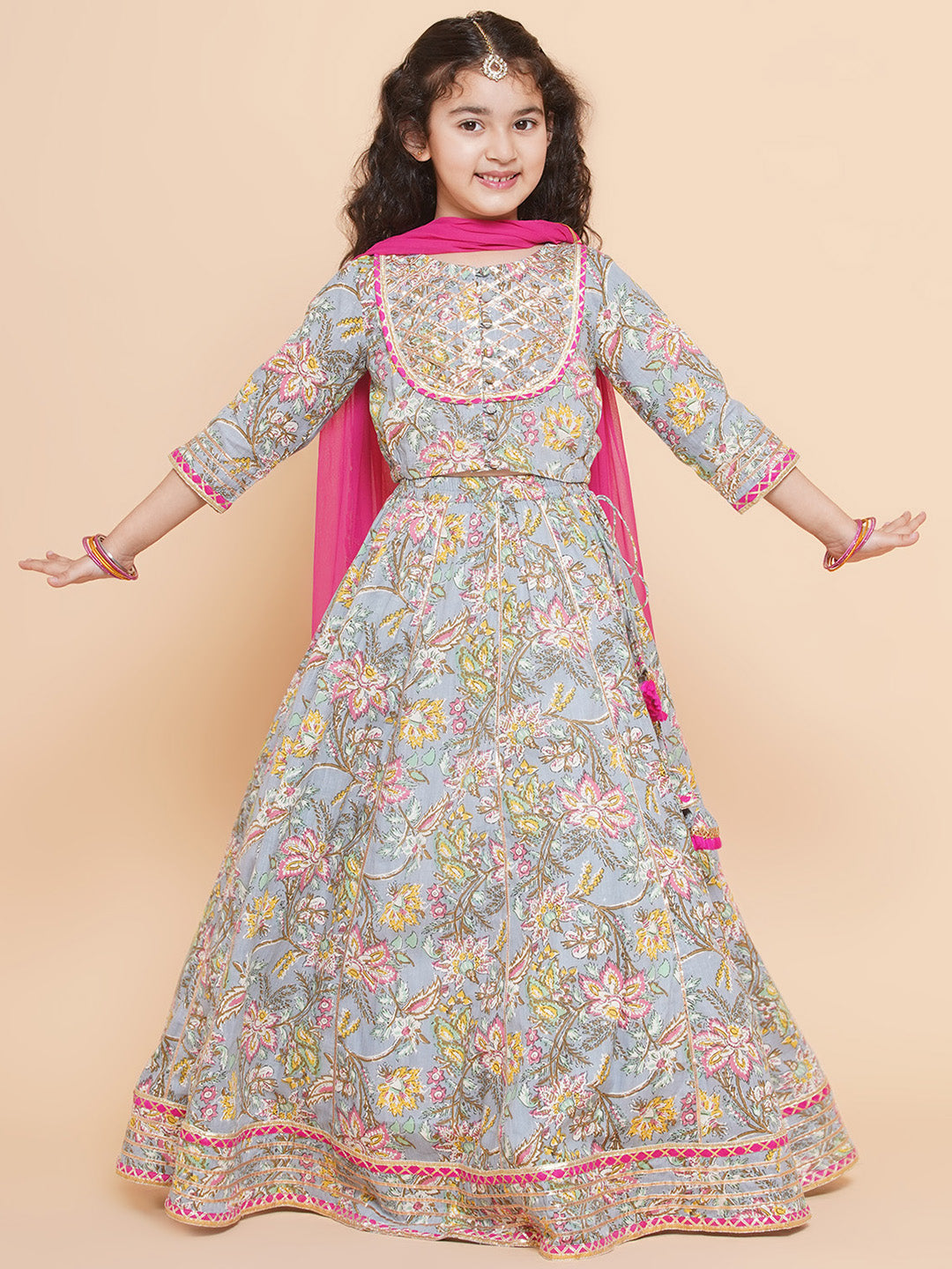 Girls Printed Ready to Wear Lehenga & Blouse With Dupatta for Kids - Bhama - Distacart