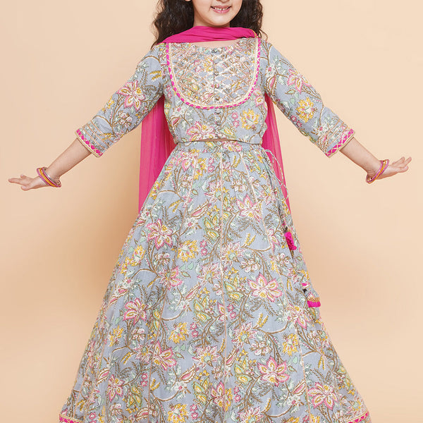 Girls Printed Ready to Wear Lehenga & Blouse With Dupatta for Kids - Bhama - Distacart