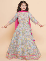 Thumbnail for Girls Printed Ready to Wear Lehenga & Blouse With Dupatta for Kids - Bhama - Distacart