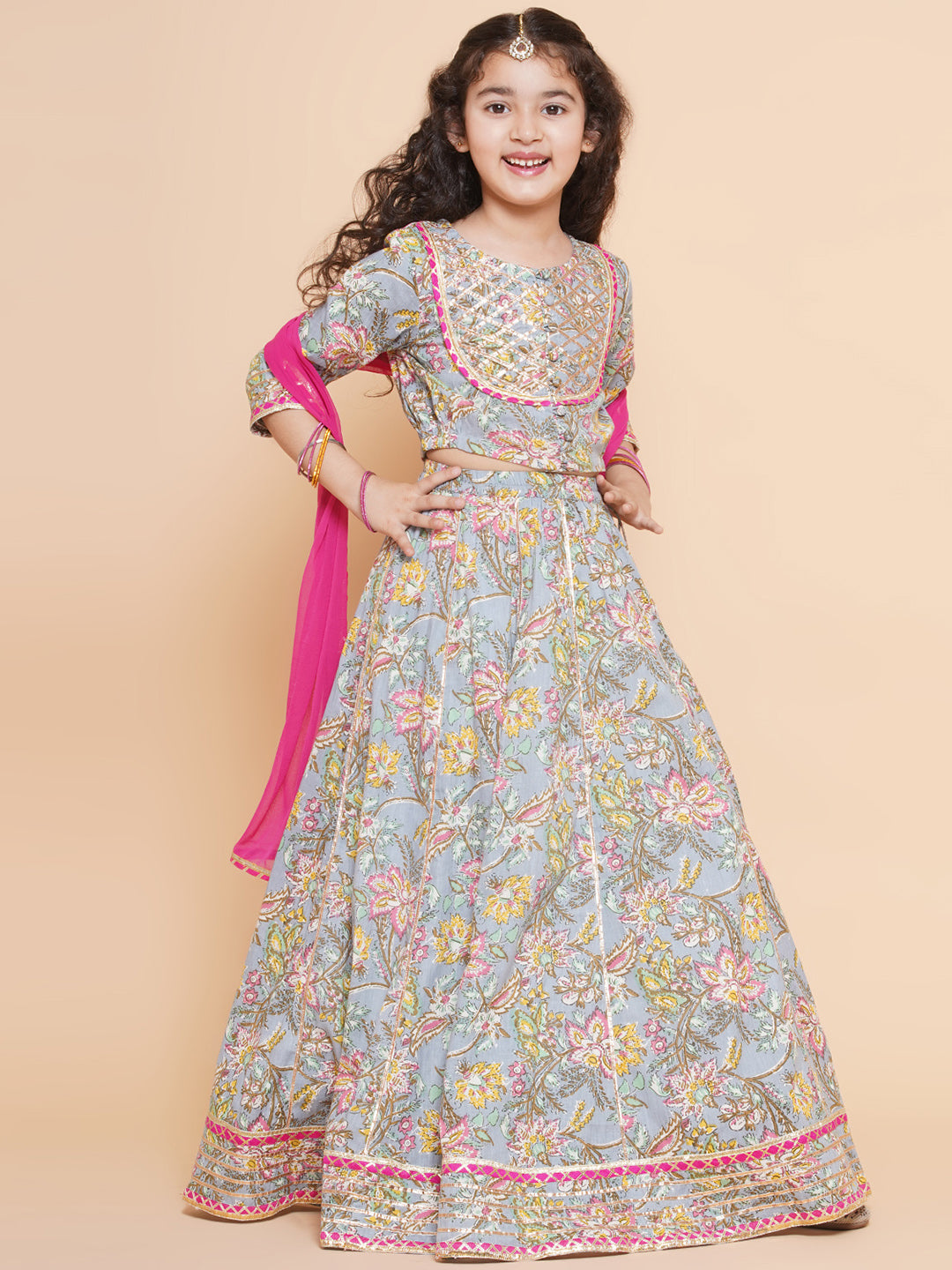 Girls Printed Ready to Wear Lehenga & Blouse With Dupatta for Kids - Bhama - Distacart