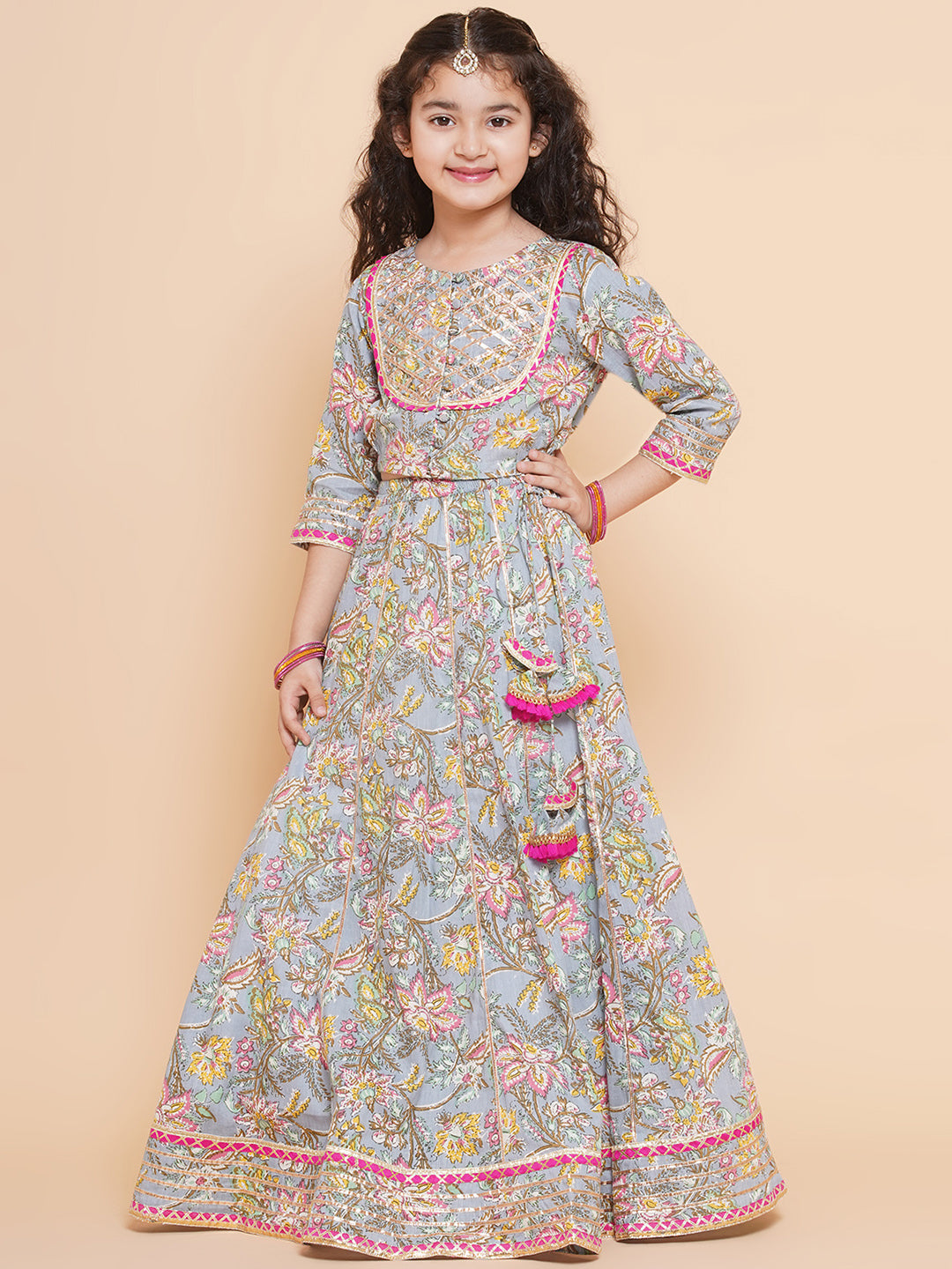 Girls Printed Ready to Wear Lehenga & Blouse With Dupatta for Kids - Bhama - Distacart