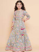 Thumbnail for Girls Printed Ready to Wear Lehenga & Blouse With Dupatta for Kids - Bhama - Distacart