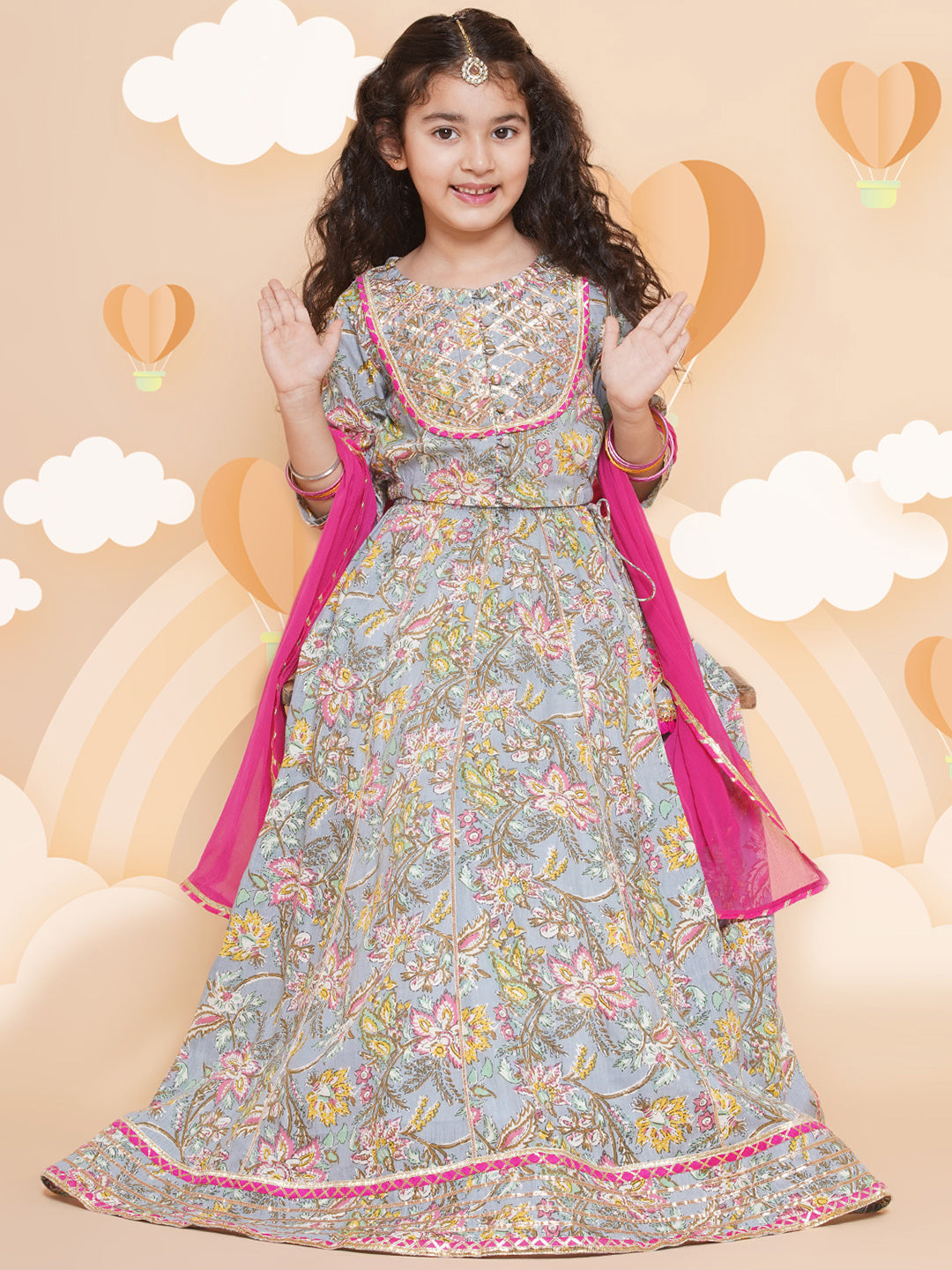 Girls Printed Ready to Wear Lehenga & Blouse With Dupatta for Kids - Bhama - Distacart