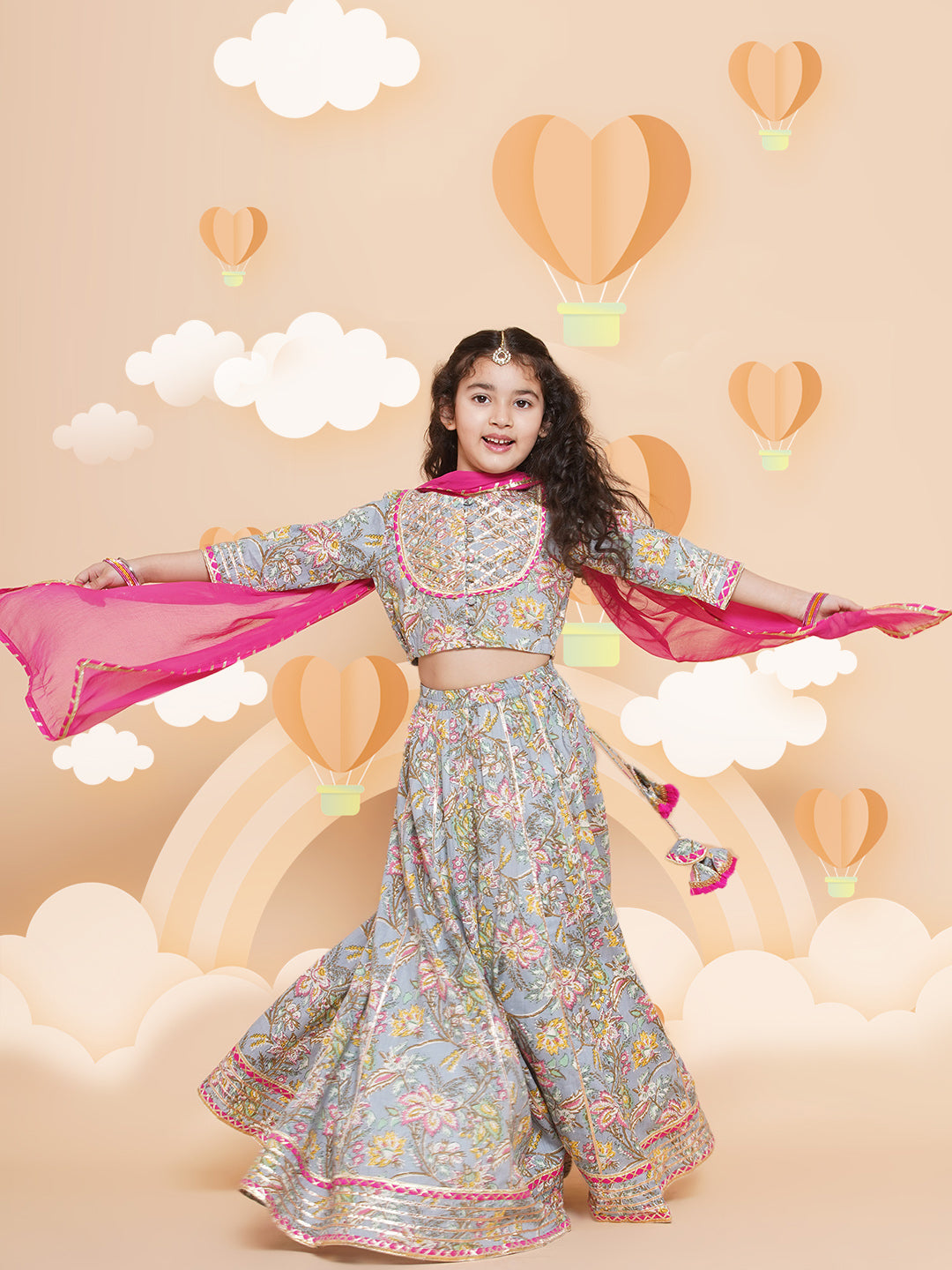 Girls Printed Ready to Wear Lehenga & Blouse With Dupatta for Kids - Bhama - Distacart