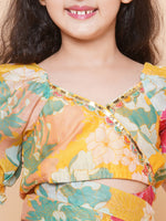 Thumbnail for Girls Yellow Flower Digital Print Lace work Choli with Ready to wear Lehenga. for Kids - Bhama - Distacart