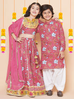 Thumbnail for Girls Blush Pink flower Print Lace Work Choli Ready to Wear Lehenga with Dupatta for Kids - Bhama - Distacart