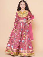 Thumbnail for Girls Blush Pink flower Print Lace Work Choli Ready to Wear Lehenga with Dupatta for Kids - Bhama - Distacart