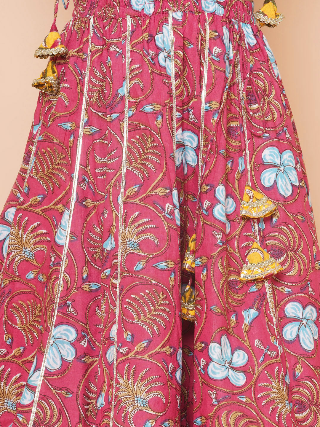 Girls Blush Pink flower Print Lace Work Choli Ready to Wear Lehenga with Dupatta for Kids - Bhama - Distacart