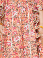 Thumbnail for Girls Peach Flower Jaal Printed with Lace detailed Lehenga with Choli With Dupatta for Kids - Bhama - Distacart