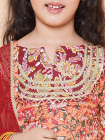 Thumbnail for Girls Peach Flower Jaal Printed with Lace detailed Lehenga with Choli With Dupatta for Kids - Bhama - Distacart