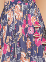 Thumbnail for Girls Blue & Pink Flower Printed with Embroidered yoke Choli, Lehenga with Dupatta for Kids - Bhama - Distacart