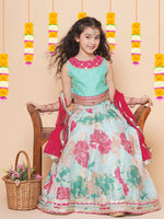 Thumbnail for Girls Pink Green Multi printed lehenga with Pink Embroiderd Choli with Pink Dupatta for Kids - Bhama - Distacart