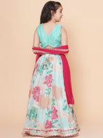 Thumbnail for Girls Pink Green Multi printed lehenga with Pink Embroiderd Choli with Pink Dupatta for Kids - Bhama - Distacart