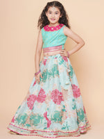 Thumbnail for Girls Pink Green Multi printed lehenga with Pink Embroiderd Choli with Pink Dupatta for Kids - Bhama - Distacart
