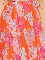 Thumbnail for Girls Orange & Pink Flower Digital Print Choli Ready to wear Lehenga with Dupatta for Kids - Bhama - Distacart