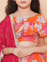 Thumbnail for Girls Orange & Pink Flower Digital Print Choli Ready to wear Lehenga with Dupatta for Kids - Bhama - Distacart