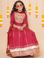 Thumbnail for Girls Maroon & Peach Lace work kurti Ready to wear Lehenga with Dupatta for Kids - Bhama - Distacart